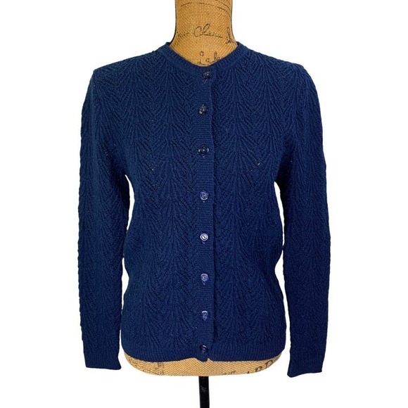 DOTTY MANN Blue Vintage Orlon Acrylic‎ Knit Button Down Cardigan Sweater - Picture 2 of 13